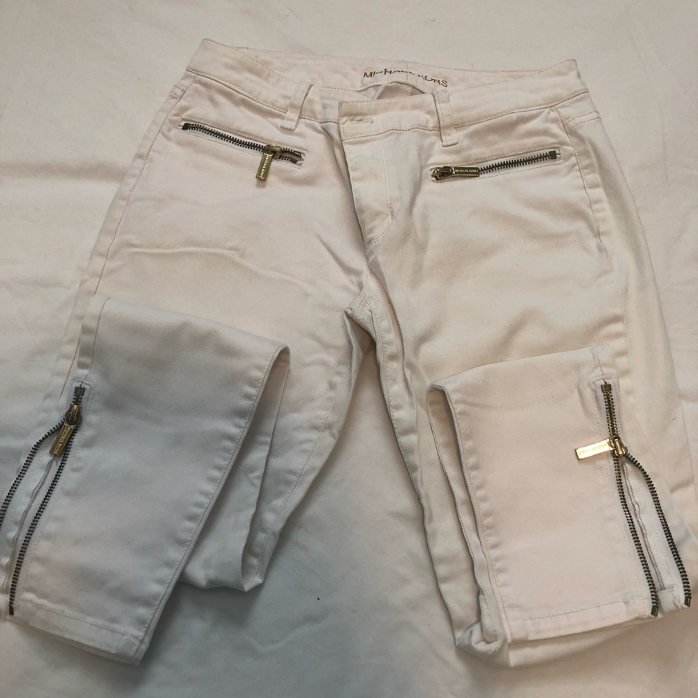 Michael Kors white denim with zippered pockets